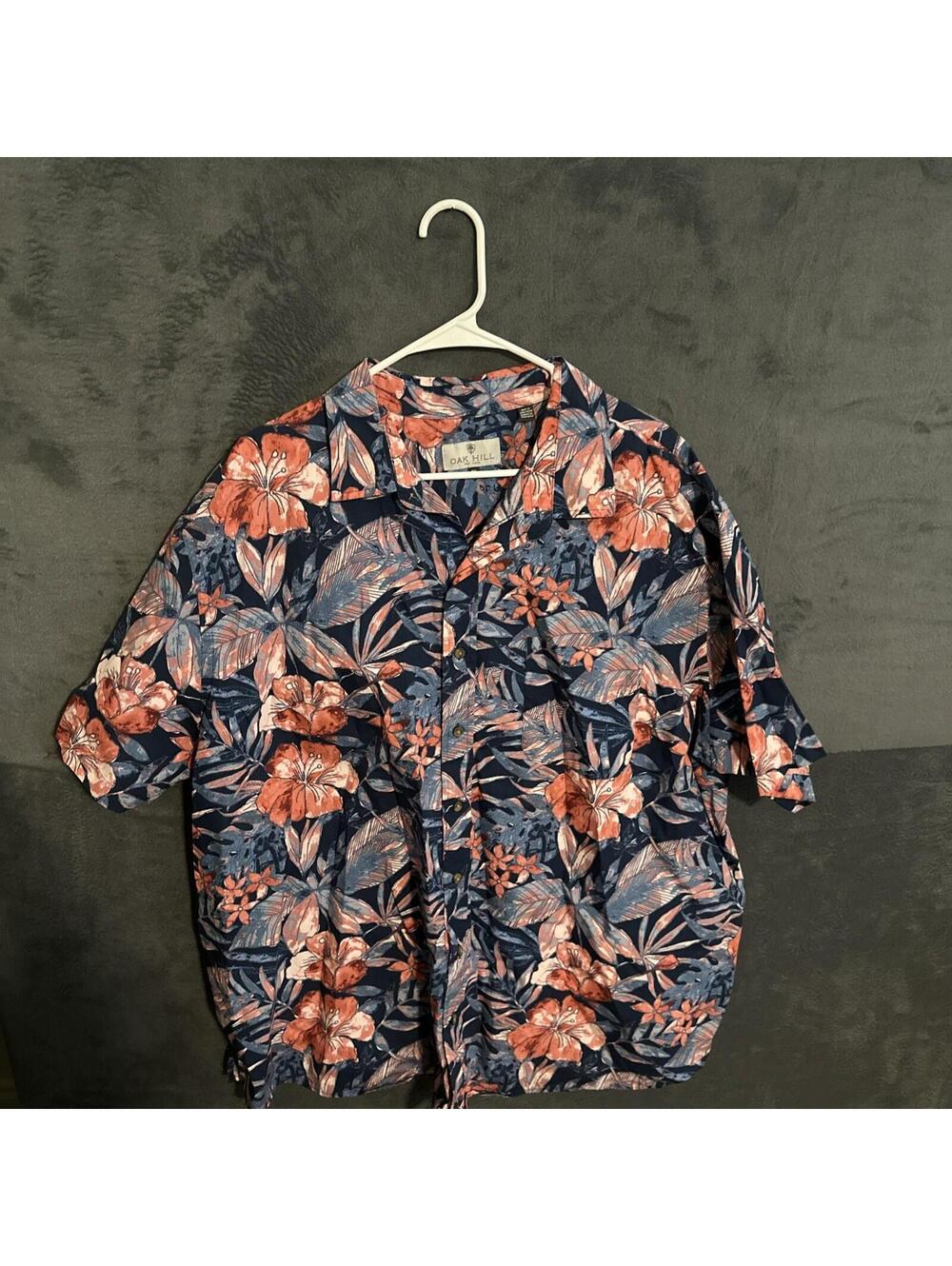Oak Hill Mens Hawaiian Shirt Size 1XL Floral Summer Button Up Short Sleeve